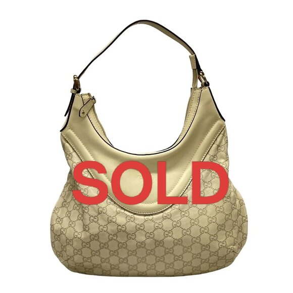GUCCI Hysteria Crest / Shimmerline Cream Leather Shoulder Bag 515-060625